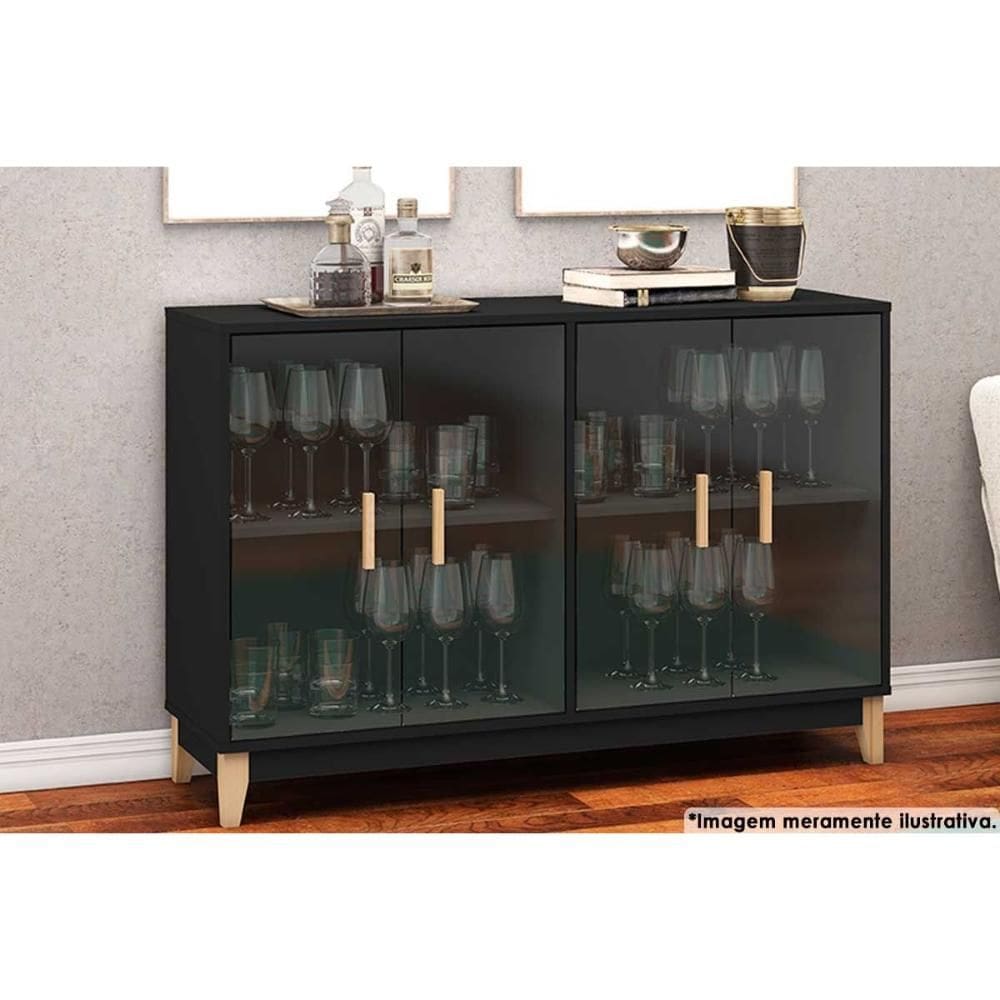 Buffet de Sala Jantar LE6020 c/ 4 Portas Preto - Movelbento