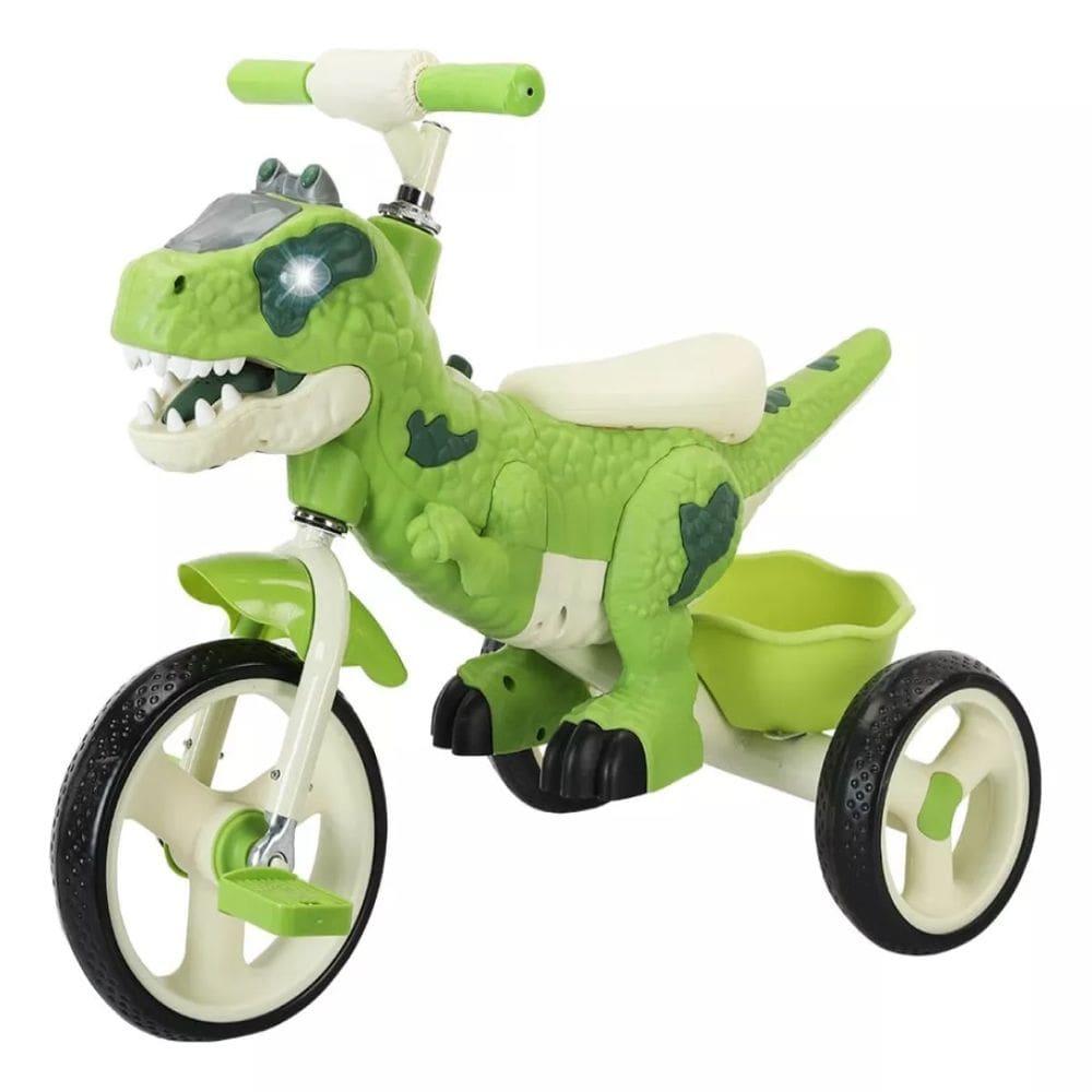 Triciclo Infantil Dinossauro Até 50kg Com Som Luz E Cestinha