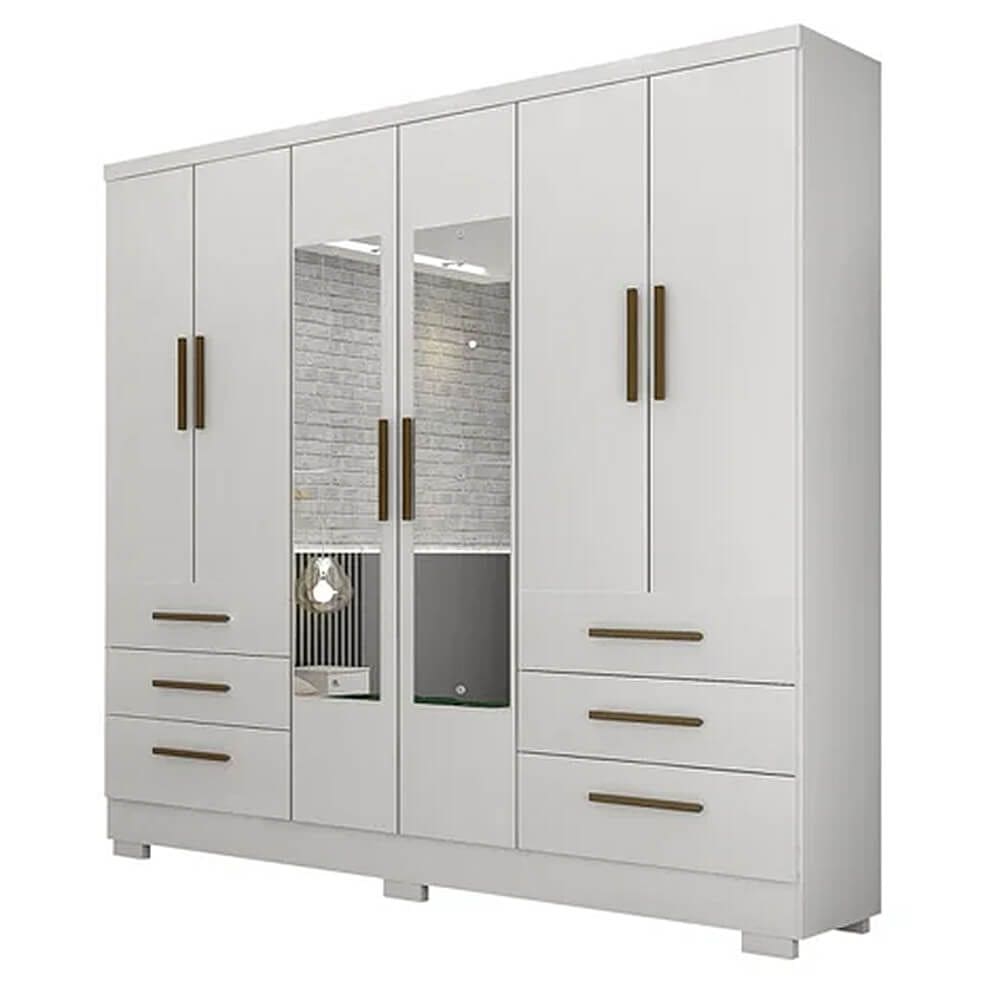 Guarda Roupa Casal 6 Portas 6 Gavetas Encant COM Espelho Novo Horizonte Cor Branco
