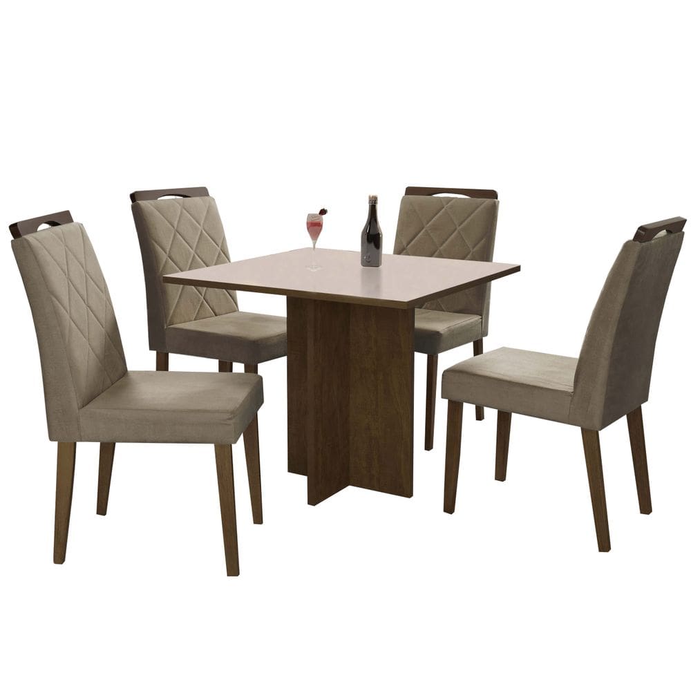 Conjunto Mesa de Jantar Los Angeles com 4 Cadeiras Califórnia 120x80cm Cor Ypê com Tampo Branco