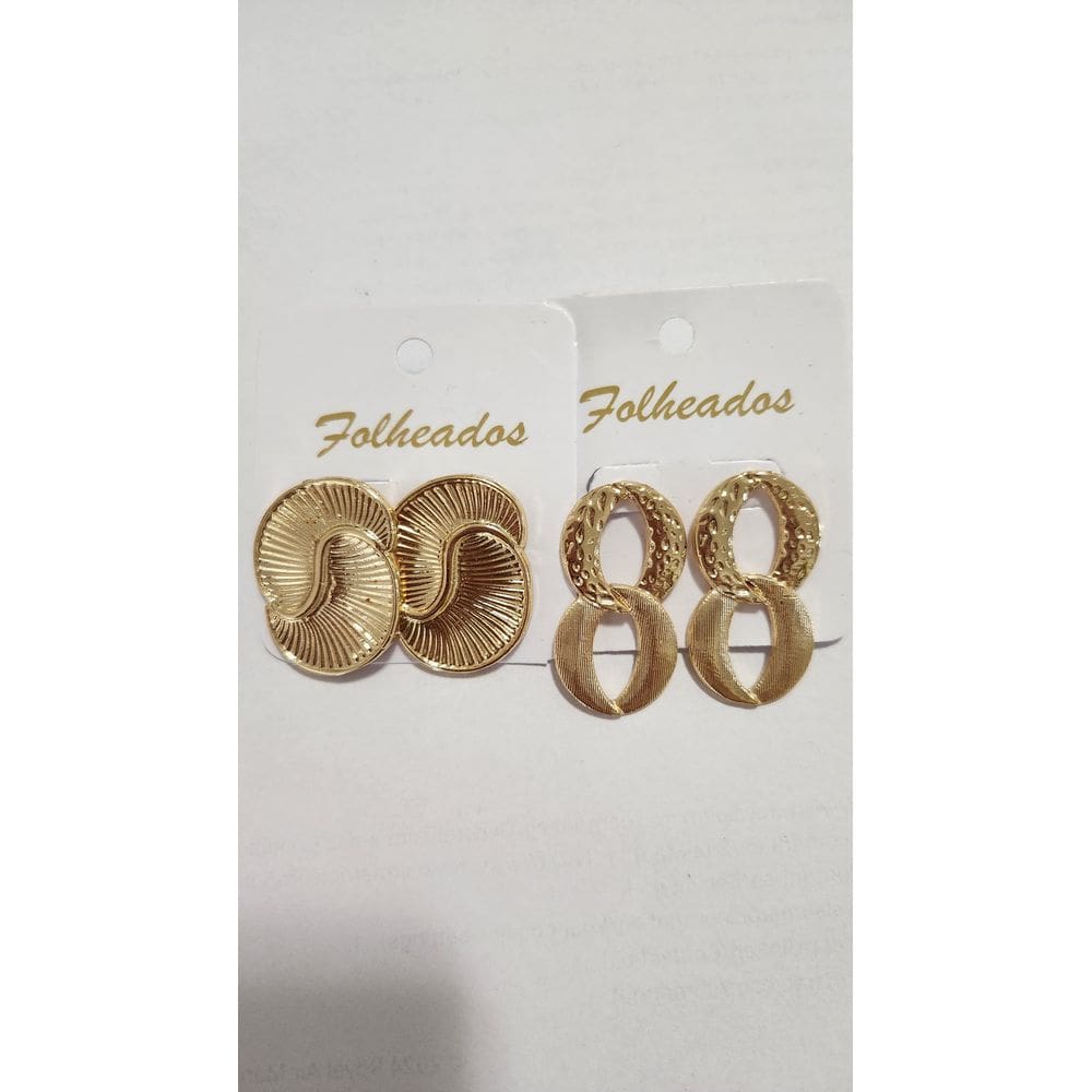 2 Pares Brincos Dourados Caracol Frisado oito estilizado 18K