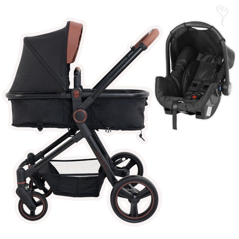 Carrinho Moises Ivy Preto e Caramelo com Bebe Conforto Grid - Galzerano