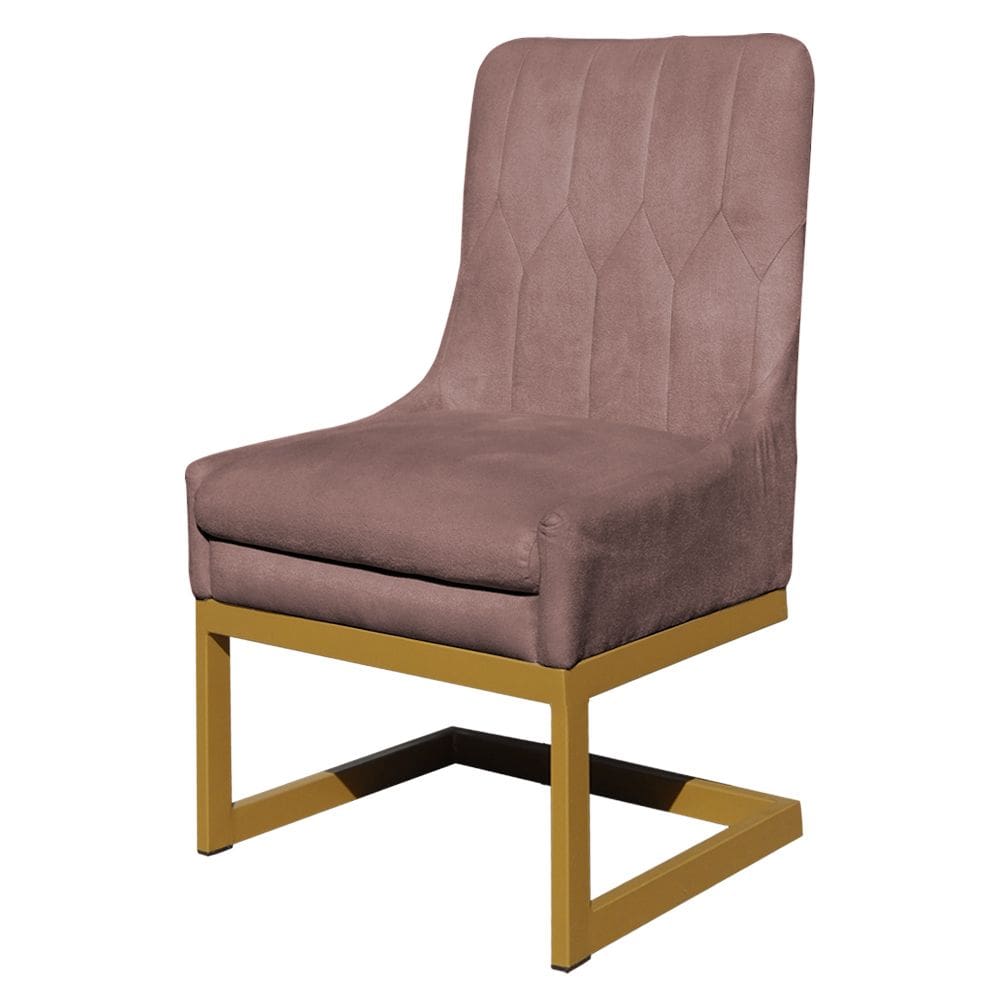Cadeira Decorativa Valentina Base Dourada Veludo Rosê- Montanaris Decor
