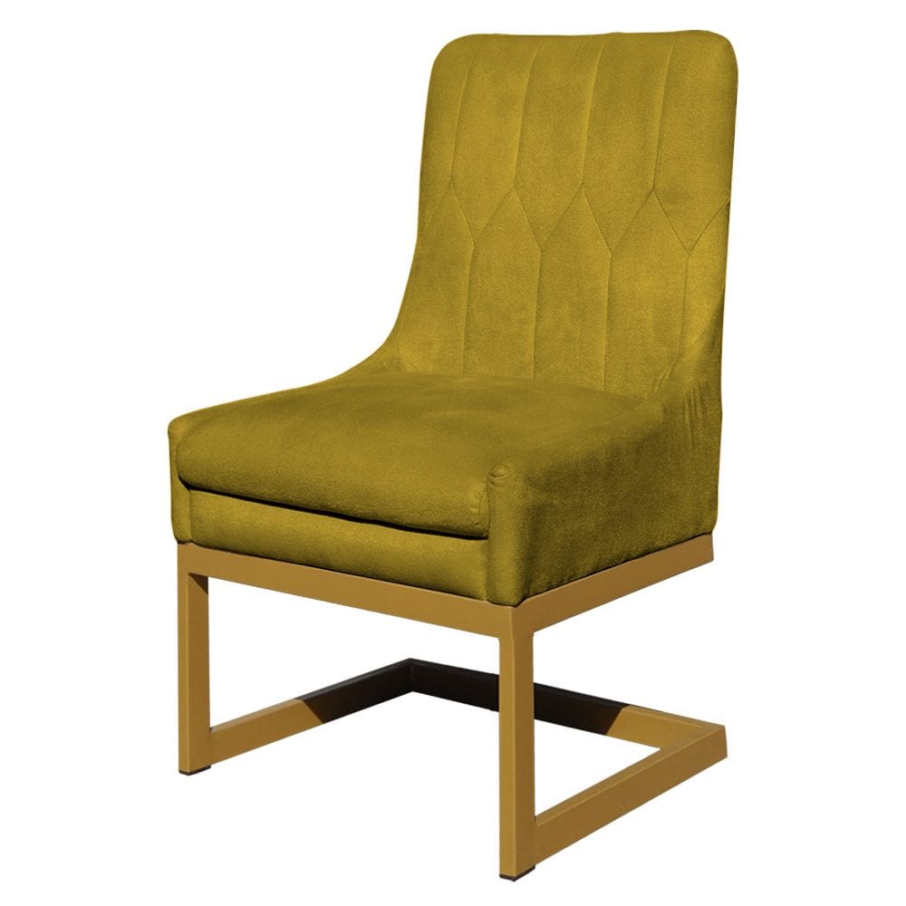 Cadeira Decorativa Valentina Base Dourada Veludo Amarelo - Montanaris Decor