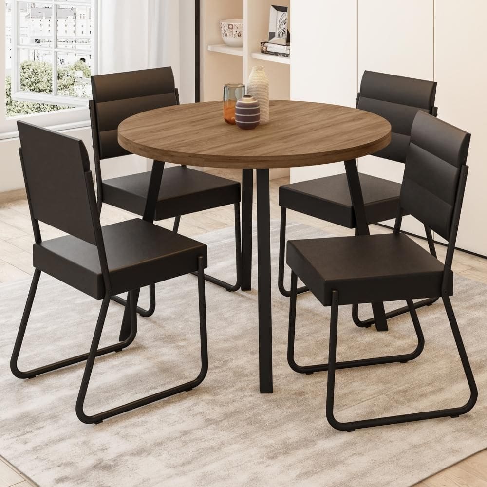 Conjunto Sala de Jantar 4 Cadeiras Dália Carraro Nogal Preto