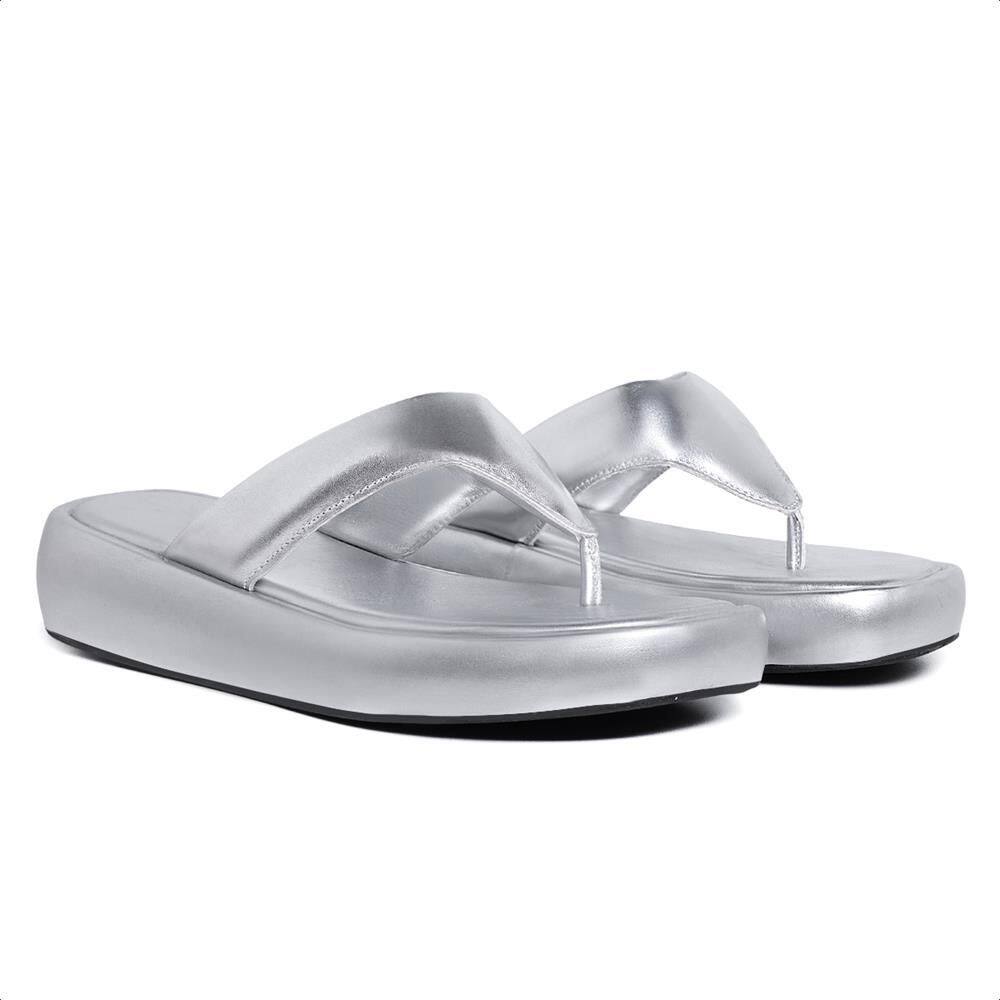 Sandália Feminina de dedo Metalizada Moderna Estilo Flat