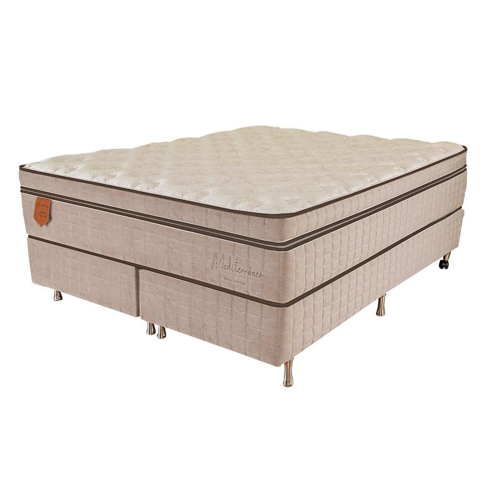 Cama Box King Size (Box + Colchão) 193X203X69 Mediterrâneo Prorelax Molas Ensacadas Euro Pillow - Bege