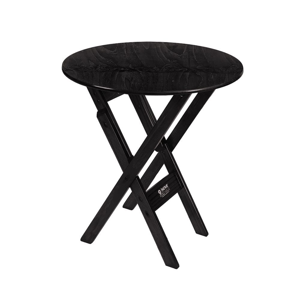 Mesa Redonda 70cm Dobrável Em Madeira Maciça - Preto