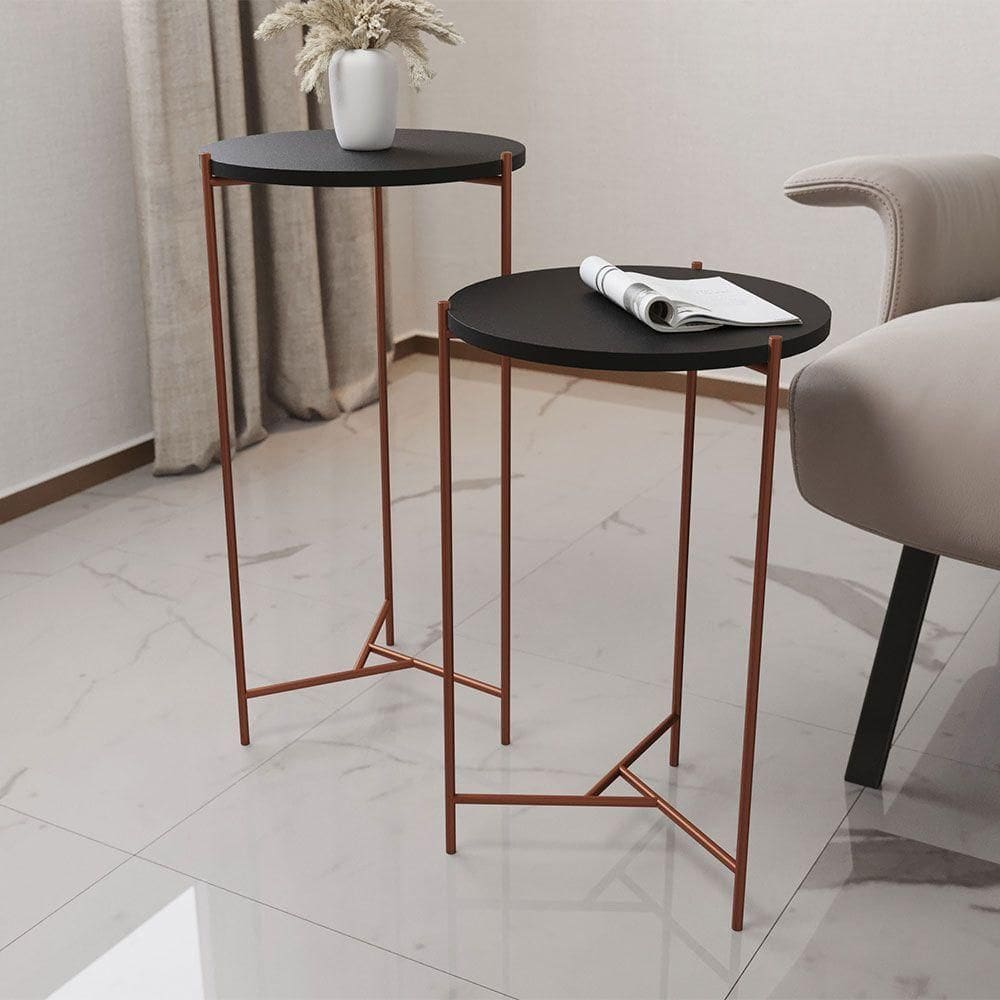 Mesa Lateral Redonda áquila Cobre E Tampo Preto