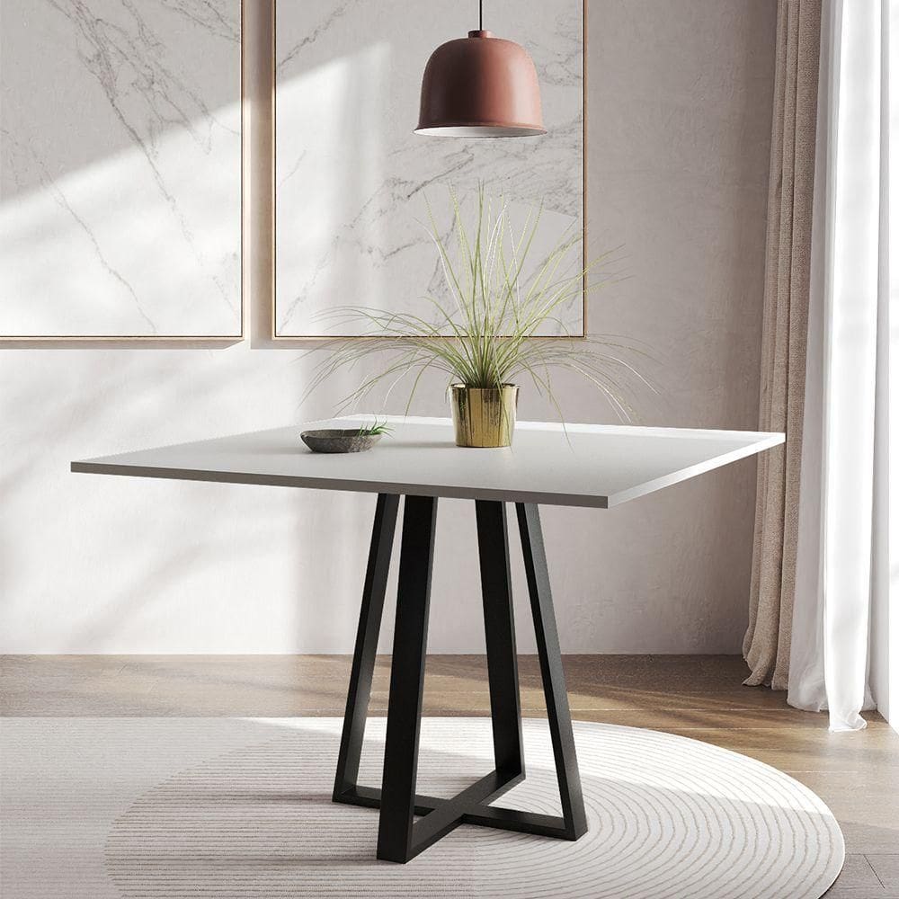 Mesa De Jantar Mônaco 110cm Tampo Branco Pés Preto Branco