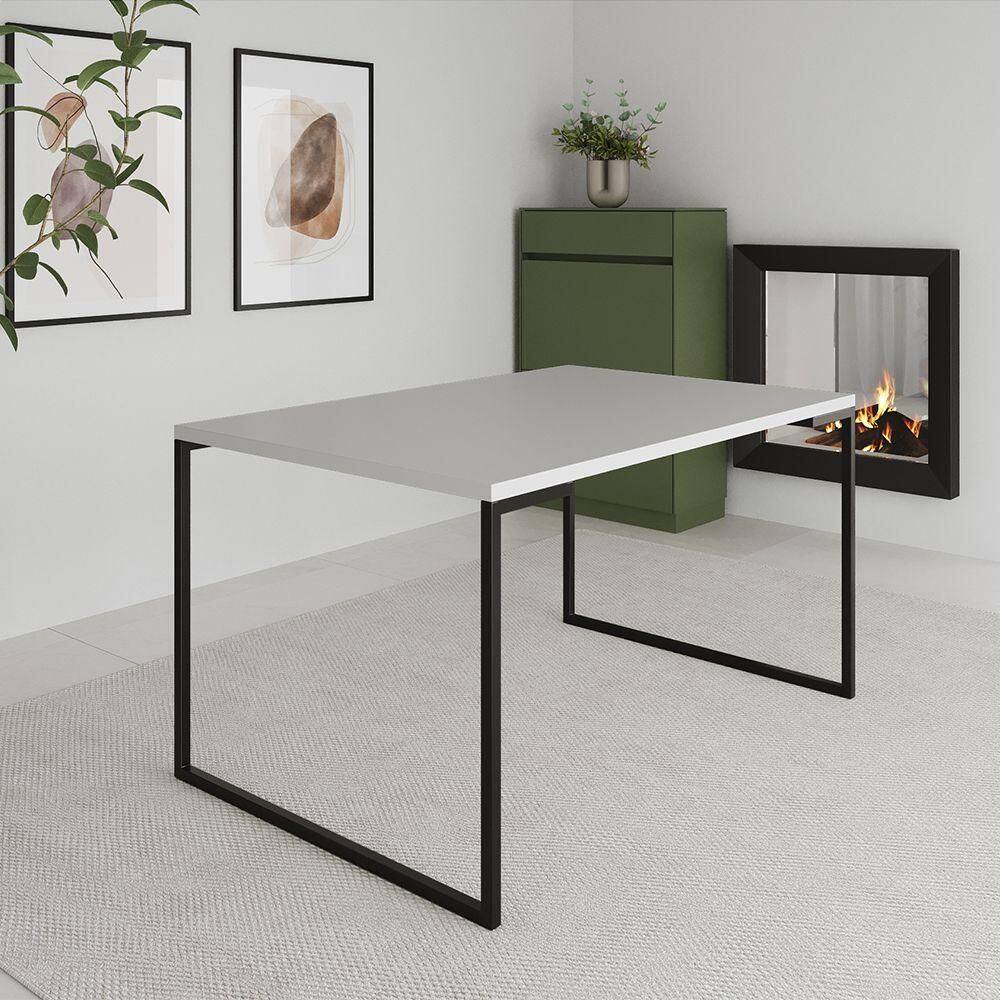 Mesa Industrial Jantar 137x90cm Aço E Madeira Branca Manchester Branco