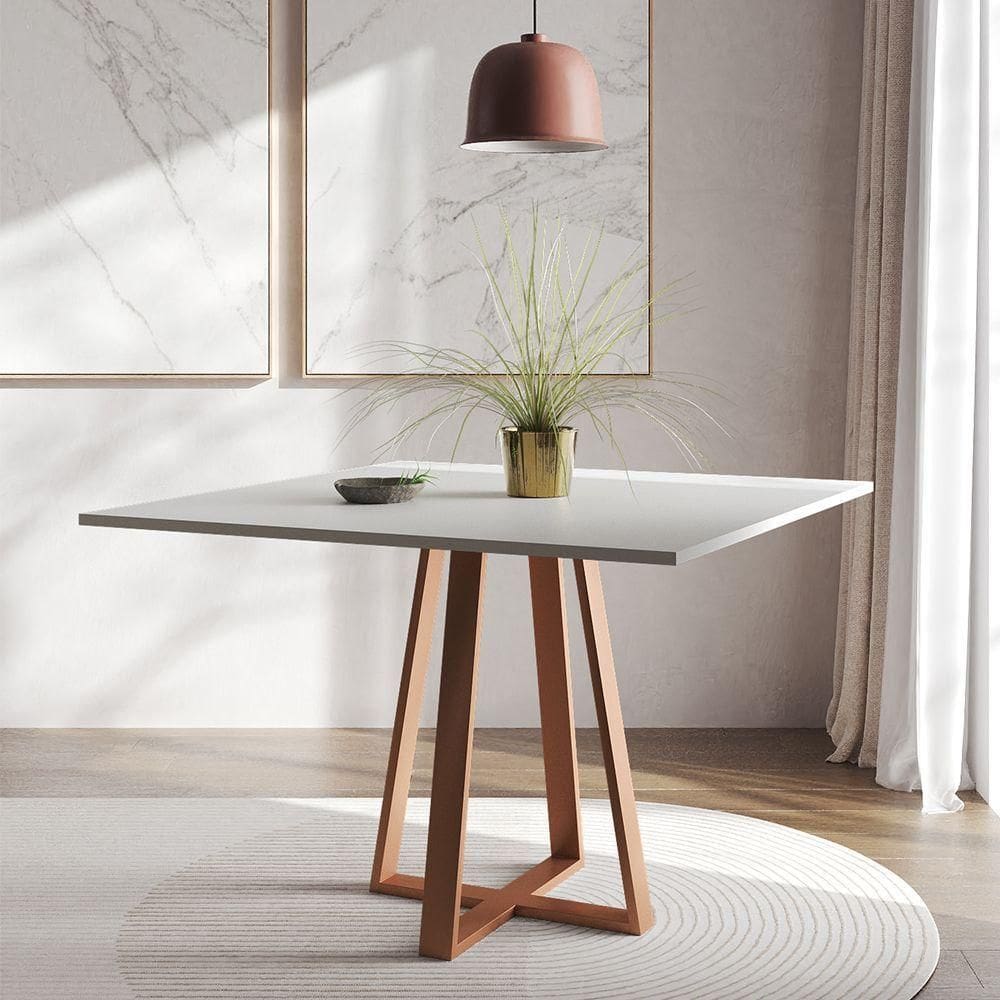 Mesa De Jantar Mônaco 110cm Tampo Branco Pés Cobre Branco