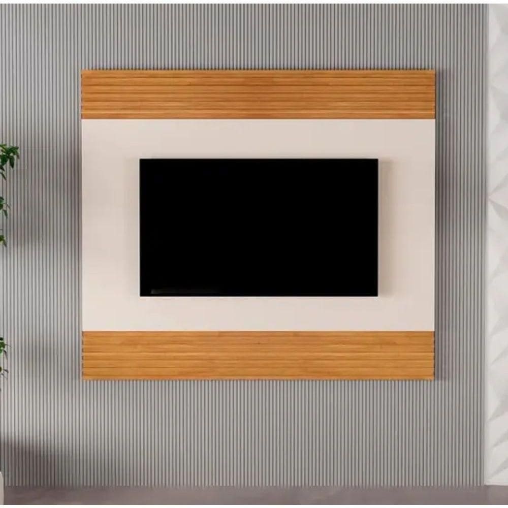 Painel Madrid Para Tv Até 65\\\" Detalhe Ripado Naturalle/off White - Mavaular