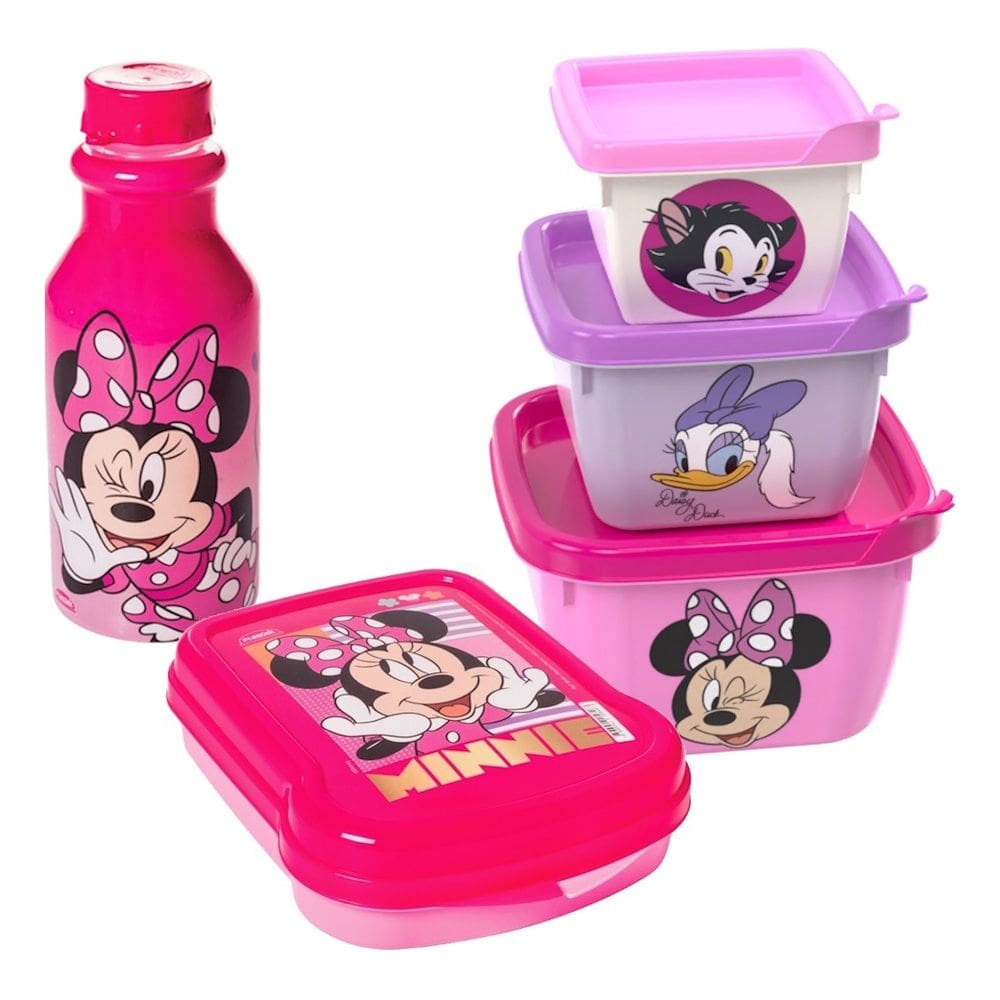 Kit Minnie Rosa Porta Lanche Infantil Menina Escola Passeio