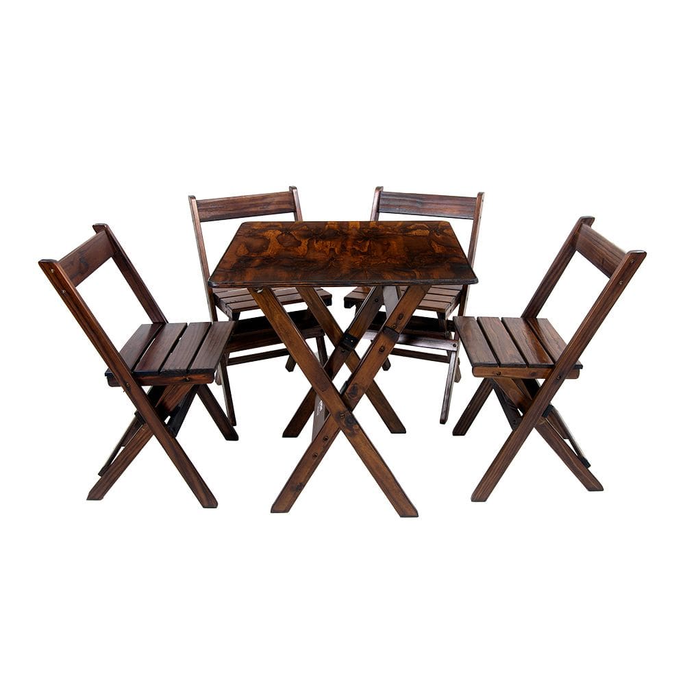 Conjunto Mesa Dobrável 70x70 Com 4 Cadeiras Em Madeira Maciça - Imbuia