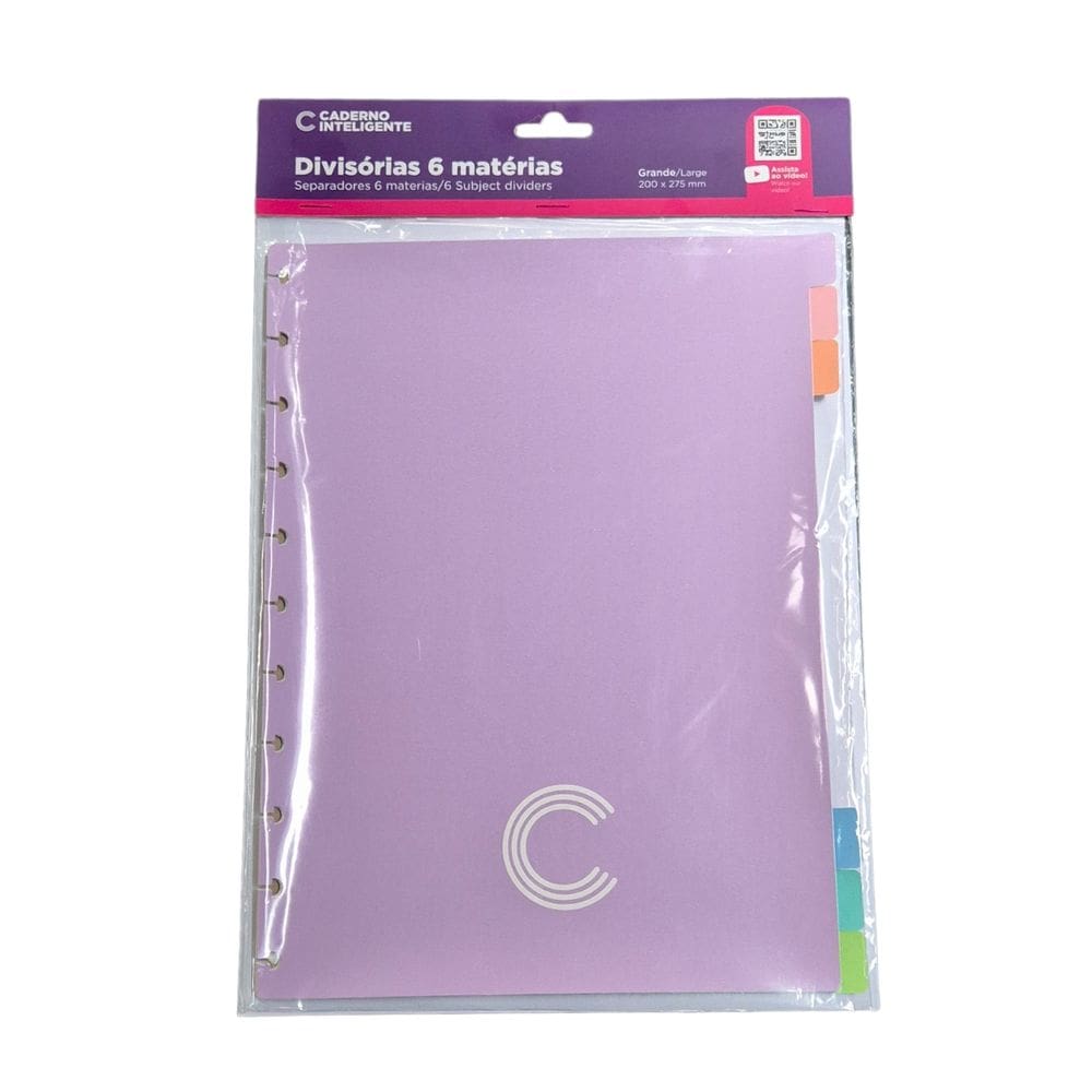 Divisórias Caderno Inteligente Grande Refil com 6 Coloridas Tom Pastel para Caderno de 11 Discos