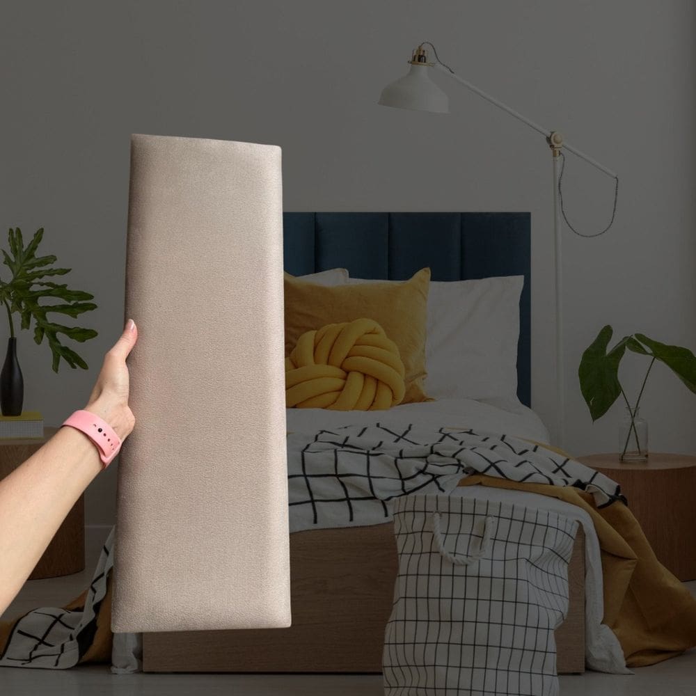 Kit 5 Módulos Estofado Cabeceira Cama Casal 20x60cm Areia
