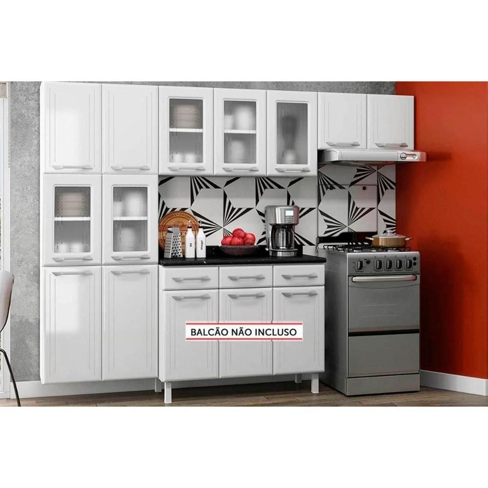Cozinha Completa Topázio Aço 3 Peças (2Aéreo+1Paneleiro) CZ69 Branco - Telasul