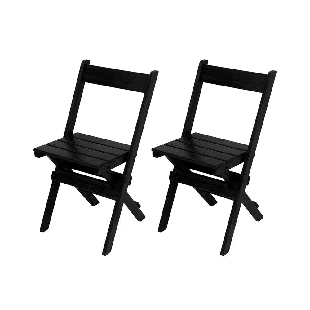 Jogo Com 2 Cadeiras Dobráveis Em Madeira Maciça - Preto