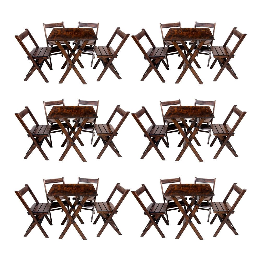 Kit 6 Conjuntos Mesa Dobrável 70x70cm Para Bar Com 4 Cadeiras Em Madeira Maciça - Imbuia