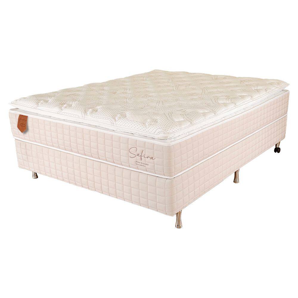 Cama Box Casal (Box + Colchão) 138X188X67 Safira Prorelax Molas Ensacadas Pillow Top Viscoelástico - Areia
