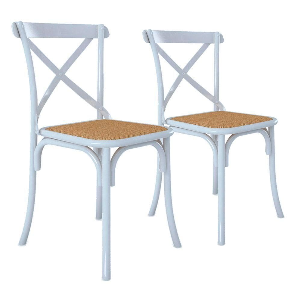 Kit 2 Cadeiras Jantar Cross Katrina X Branca Assento Bege Aço Branco