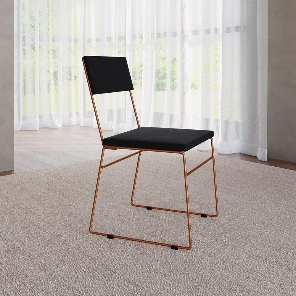 Cadeira De Jantar Estofada Málaga Base Cobre Veludo Preto