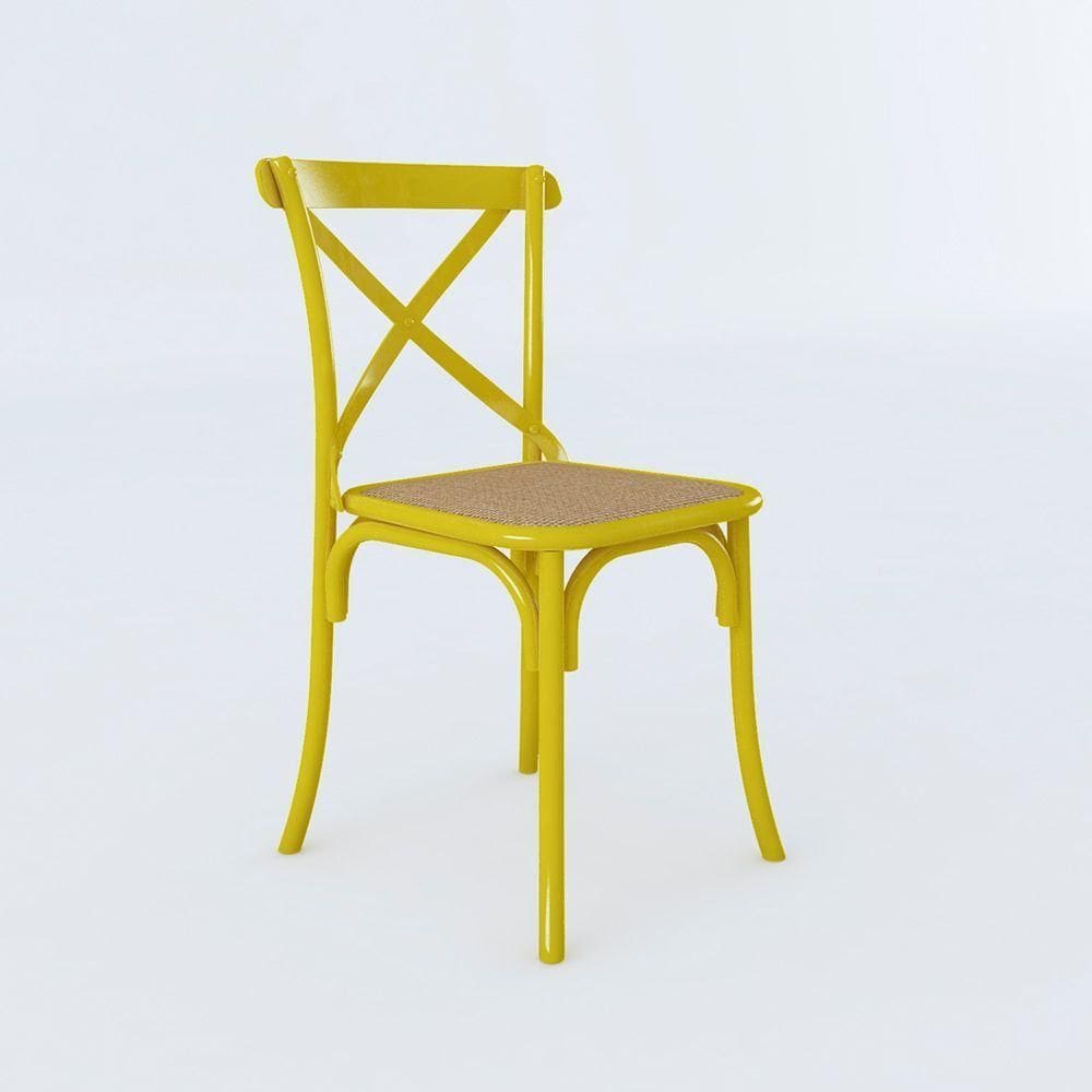 Cadeira Jantar Cross Katrina Amarelo Assento Corano Bege Aço Amarelo