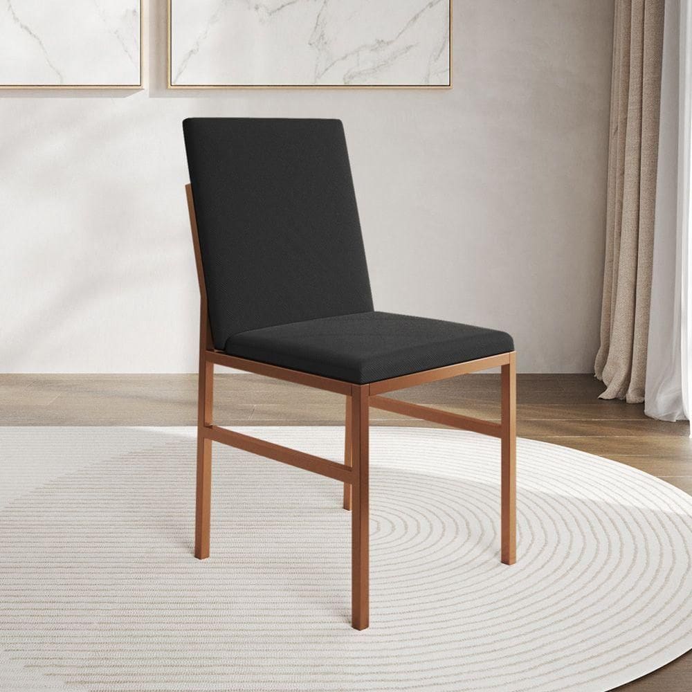 Cadeira De Jantar Estofada Mônaco Base Cobre Veludo Preto