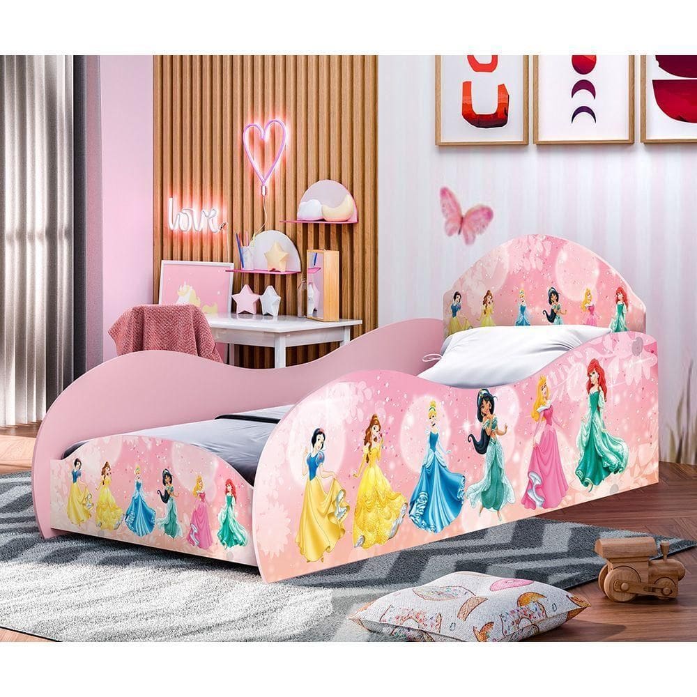Cama Carruagem Solteiro Princesas MDF Rosa