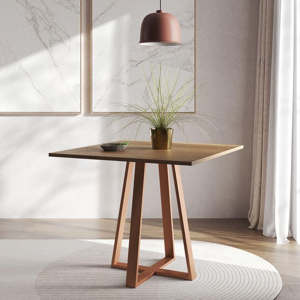 Mesa De Jantar Mônaco 90cm Imbuia Base Cobre Marrom