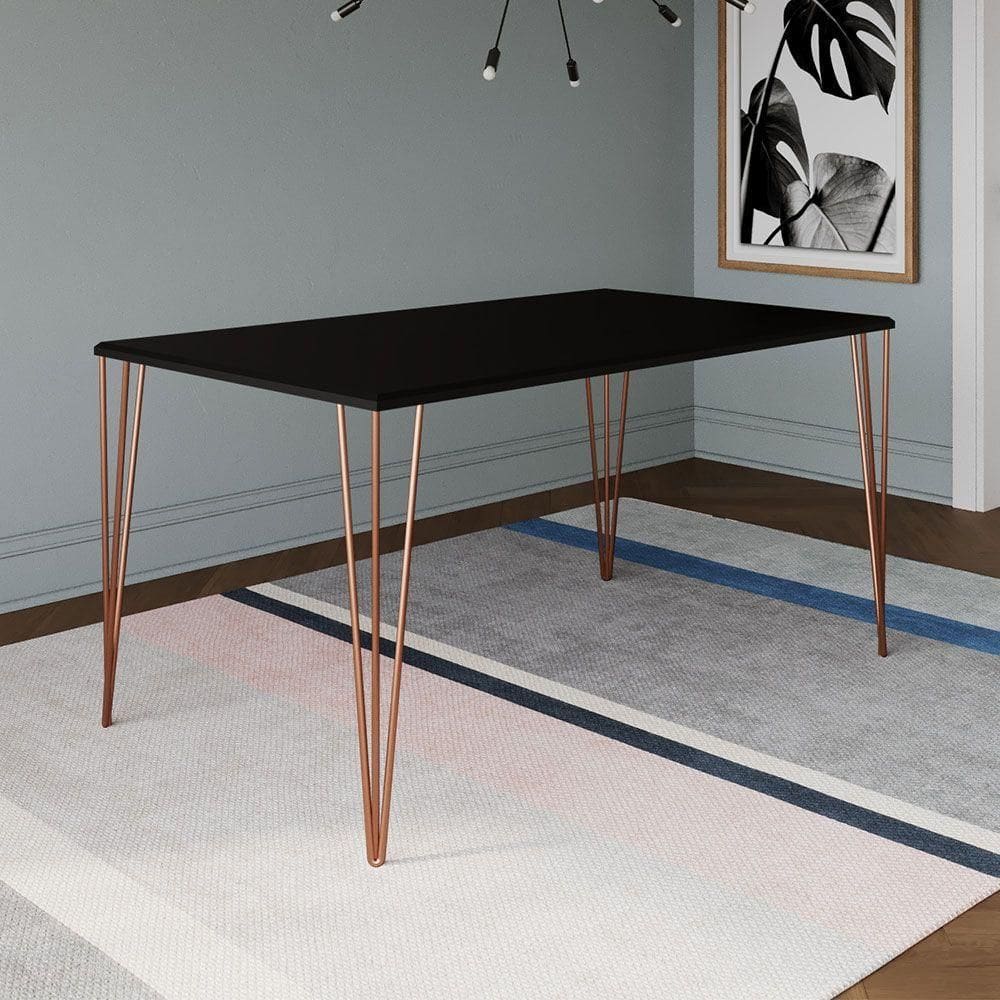 Mesa De Jantar Elen 150x90cm Tampo Preto Com Base Cobre Preto