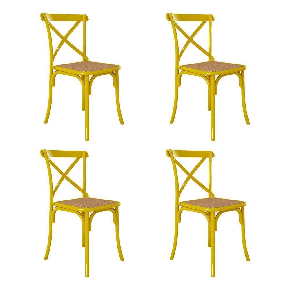 Kit 4 Cadeiras Jantar Cross Katrina X Amarela Assento Bege Aço Amarelo