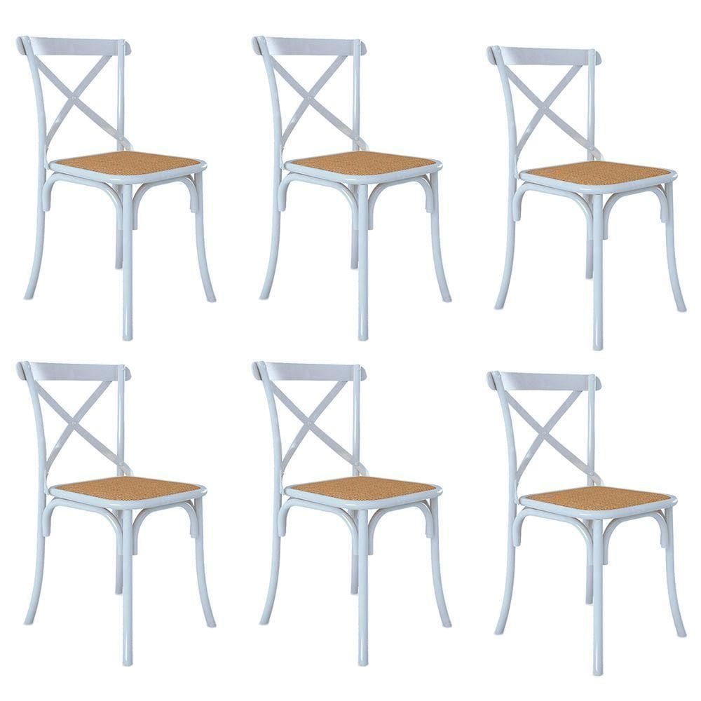 Kit 6 Cadeiras Jantar Cross Katrina X Branca Assento Bege Aço Branco