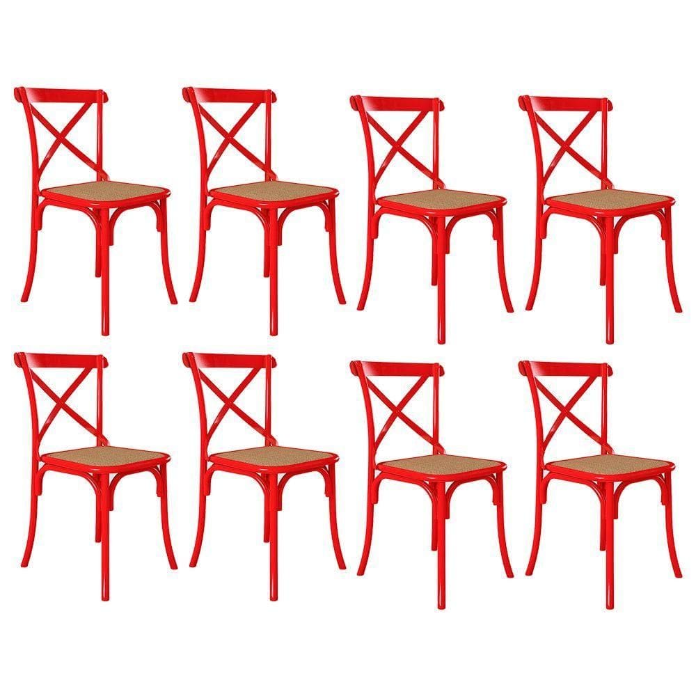 Kit 8 Cadeiras Jantar Jantar Cross Katrina X Vermelha Assento Bege Aço Vermelho