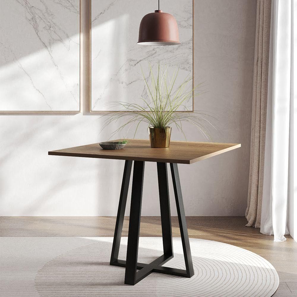 Mesa De Jantar Mônaco 90cm Imbuia Base Preta Marrom