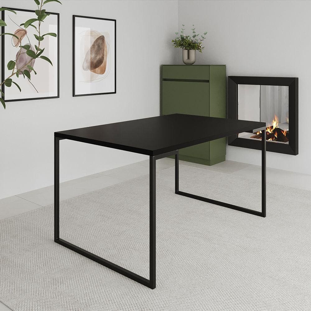 Mesa Industrial Jantar 137x90cm Aço E Madeira Preta Manchester Preto