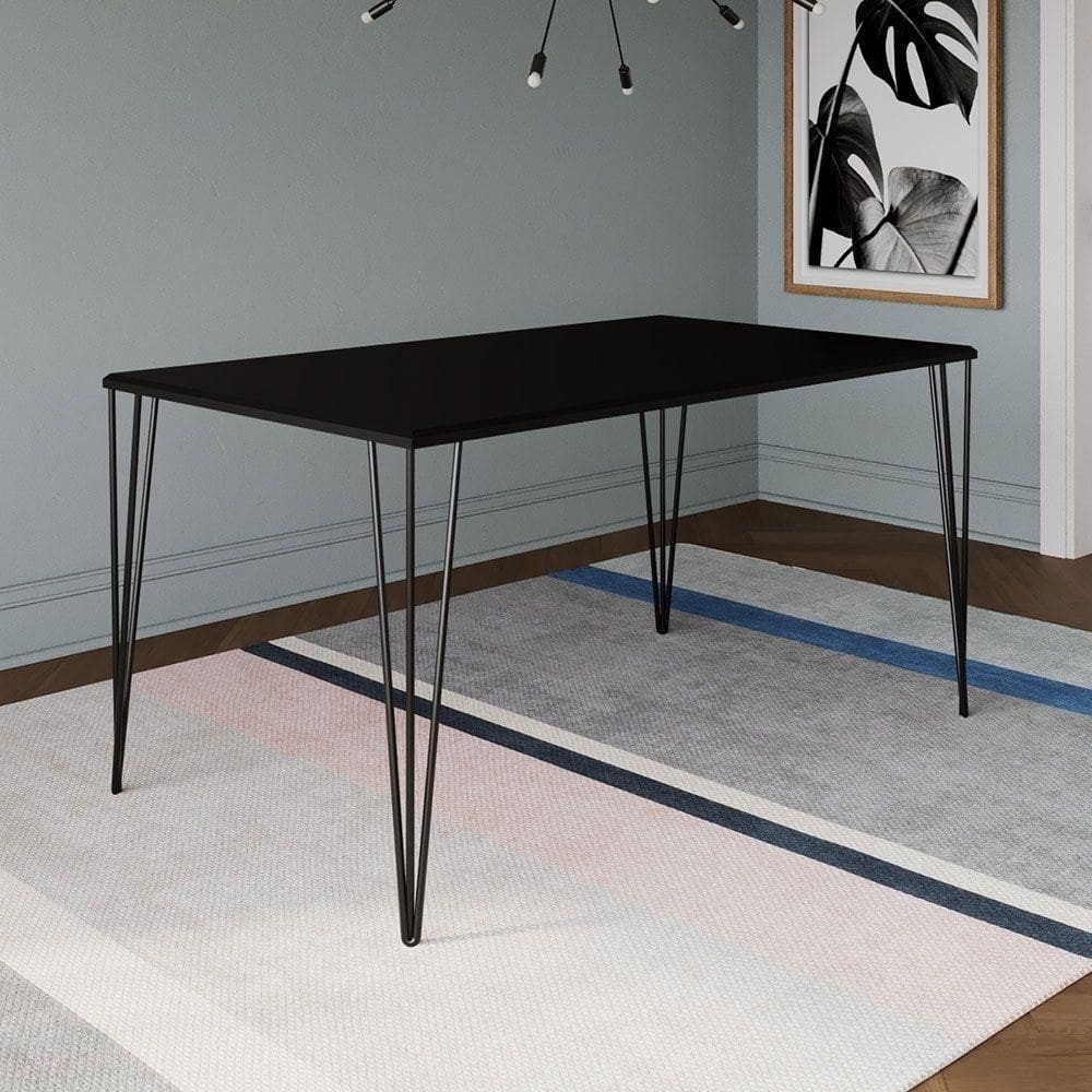Mesa Elen Tampo Retangular 140x80cm De Madeira Preto