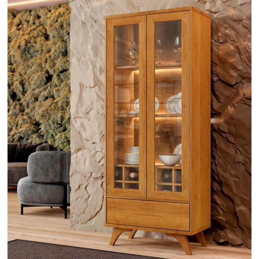 Cristaleira Adega Reflecta 2 Portas De Vidro Com Led Naturalle - Mavaular