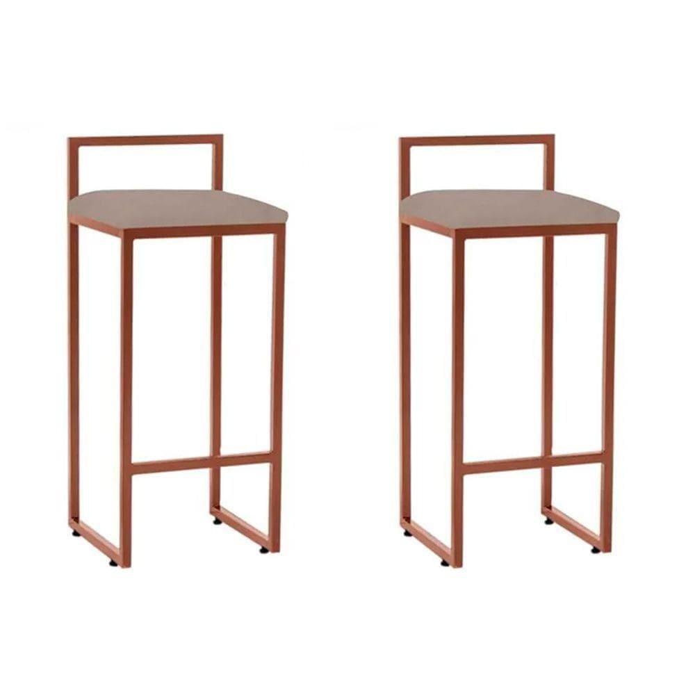 Kit 2 Banquetas Bistrô Alta Industriais Em Aço Dori Cobre Assento Suede Bege Iron Wood Bege