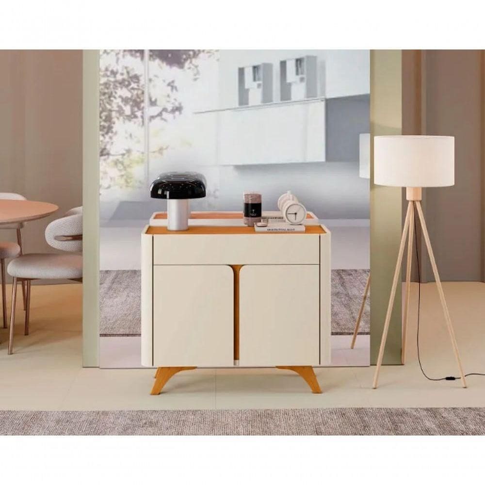 Buffet Aros 2 Portas Pés De Madeira Maciça Off White/naturalle - Mavaular