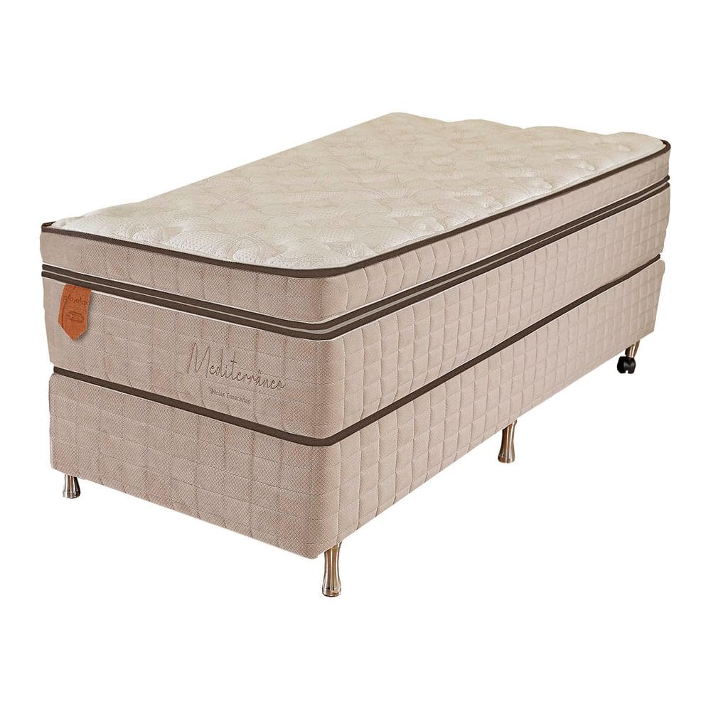 Cama Box Solteiro King (Box + Colchão) 96X203X73 Mediterrâneo Prorelax Molas Ensacadas Euro Pillow - Bege