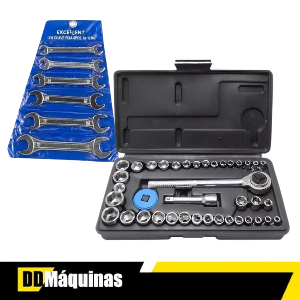 Kit Jogo de Chave Soquete Sextavado Com 40 Peças Titanium 5131/5414 + Jogo de Chave Fixa Com 6 Unidades de 6 a 17 mm Western