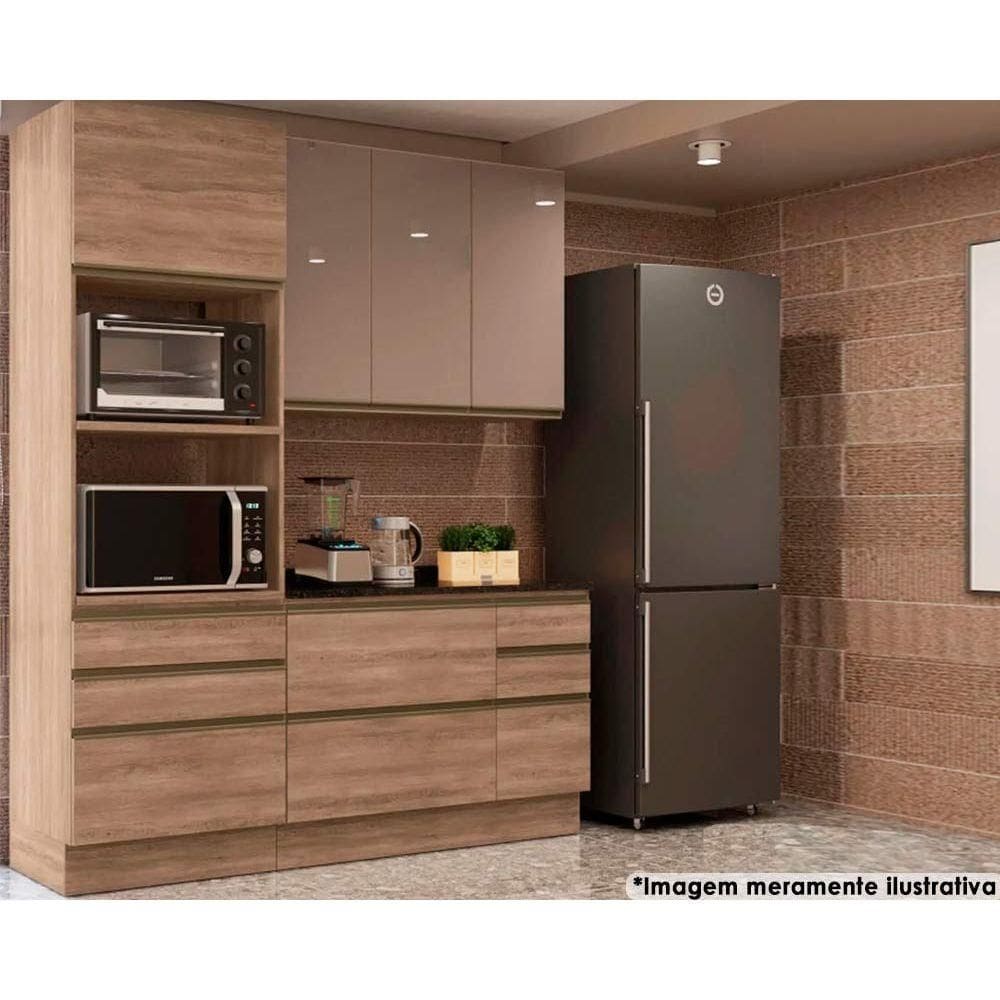Cozinha Modulada Completa Maxxi 3 Peças (1 Armário + 1 Balcão + 1 Paneleiro) CPT48 Nogal - Kappesberg