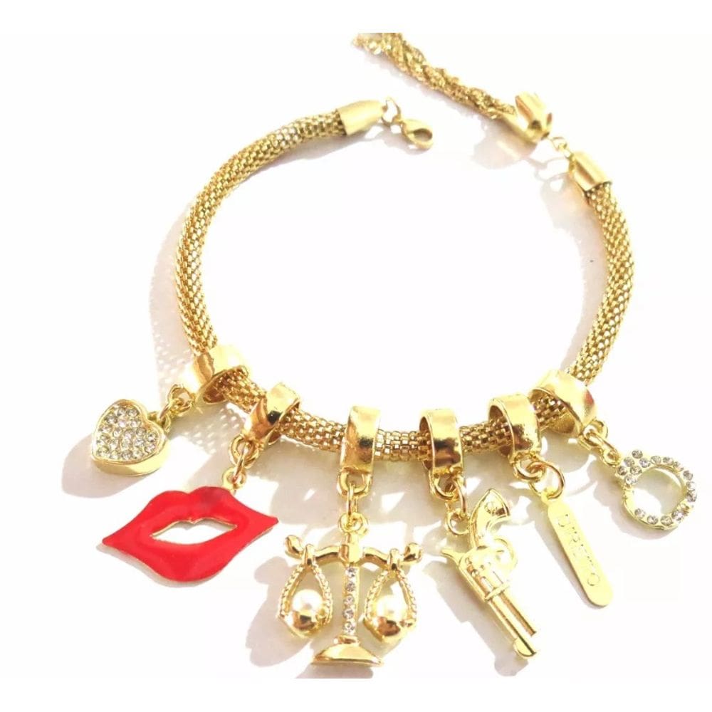 Pulseira Berloque Boca Delegada Direito Folheado A Ouro 18k