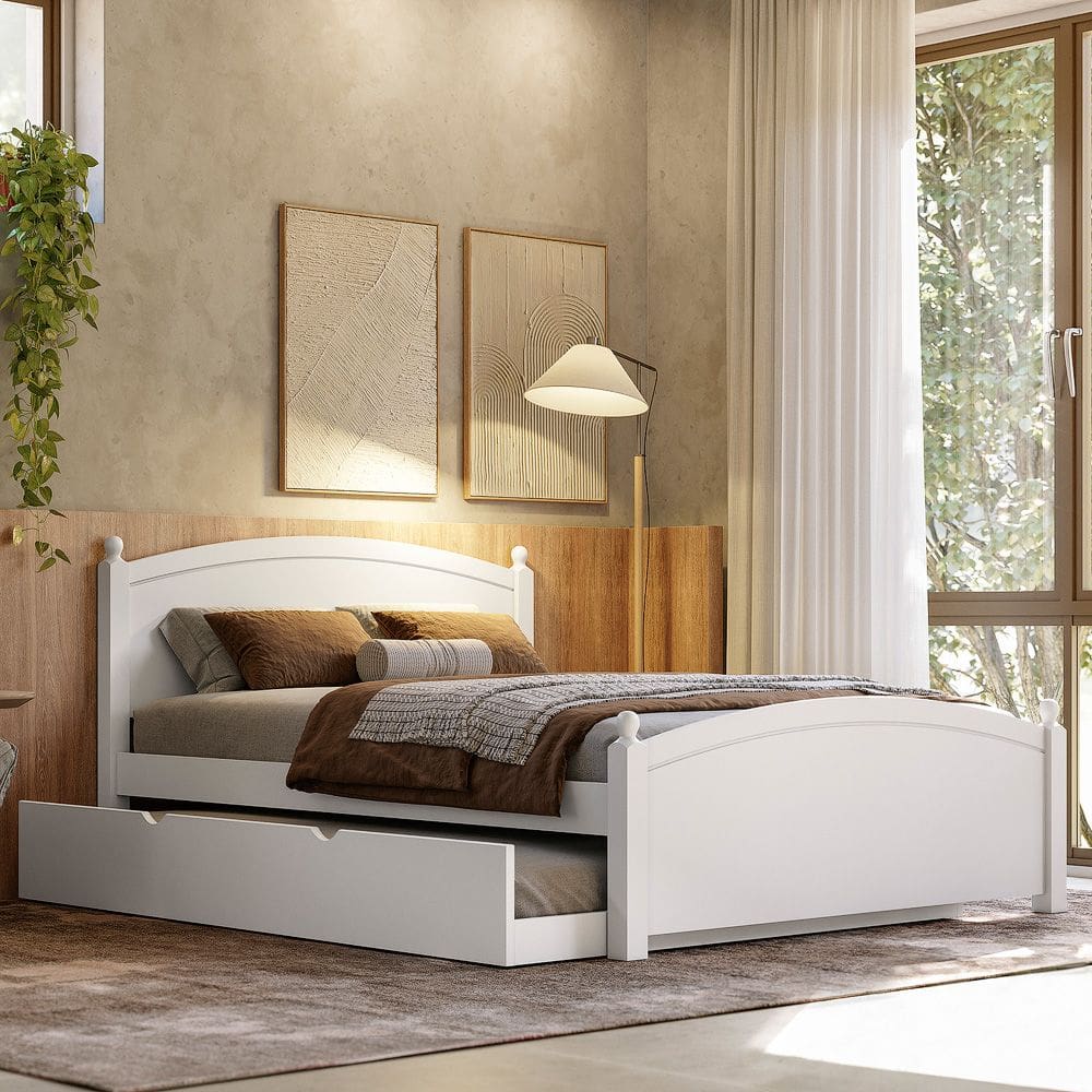 Cama Casal de Madeira Com Cama Auxiliar Solteiro Merk