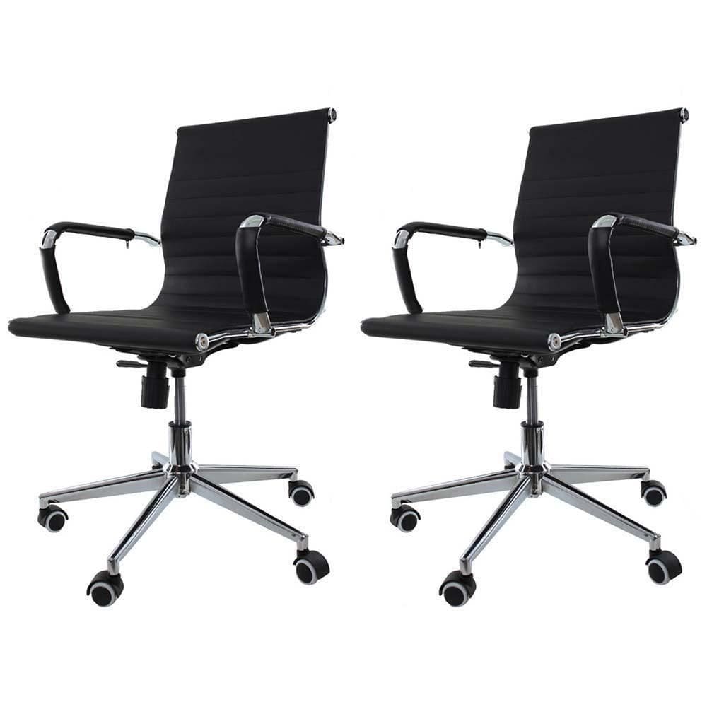 Kit 2 Cadeiras De Escritório Baixa Tela p/120Kg Preto