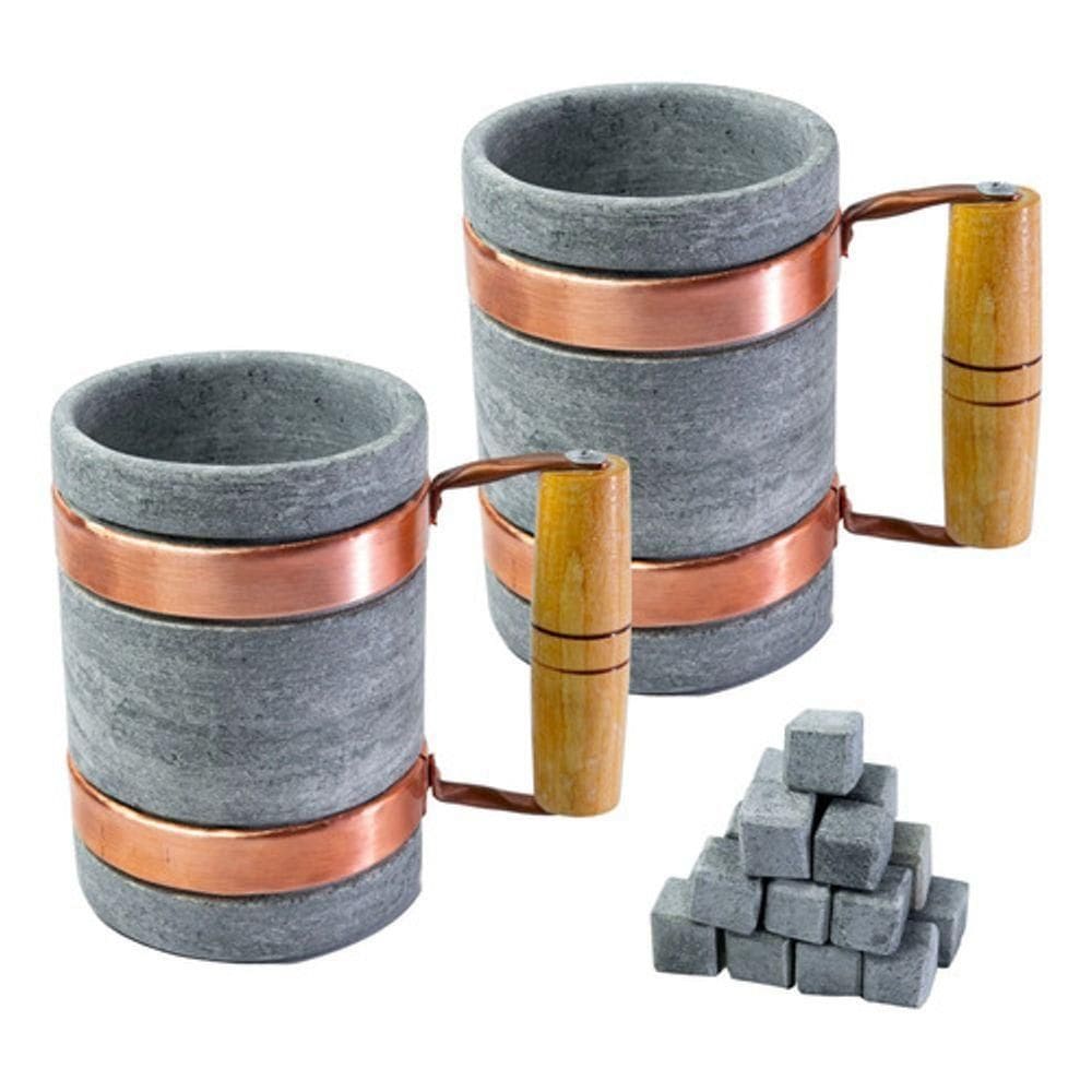 Kit 2 Canecas Alça De Cobre Pedra Sabão 350 Ml