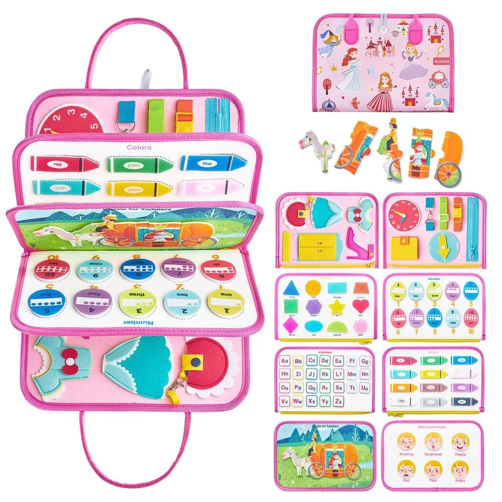 Brinquedo sensorial de viagem para crianças Busy Board Freebear de 1 a 4 anos
