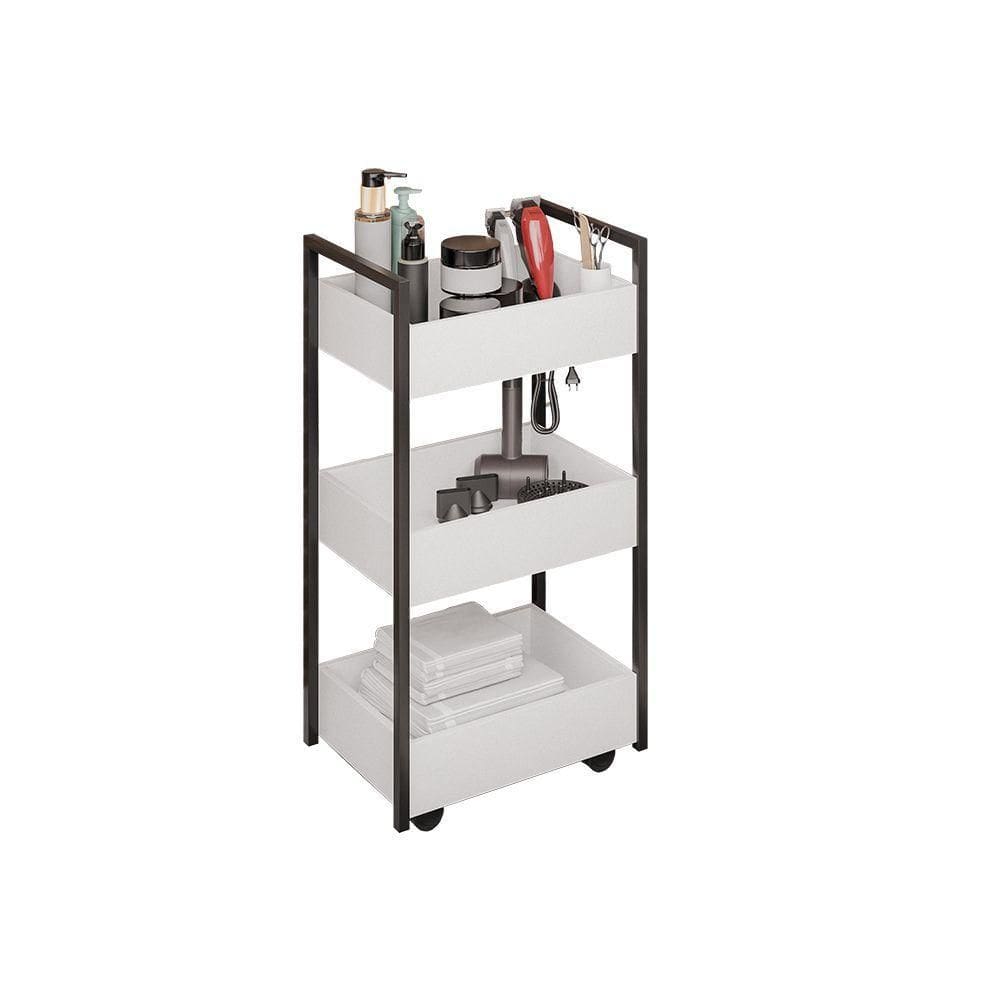 Carrinho De Apoio Estética Salão Industrial 3 Prateleiras Lille Preto M12 - D`rossi Cor Branco